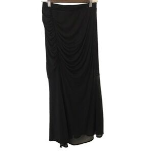 Know one cares black ruched drape side pull on maxi skirt with lining